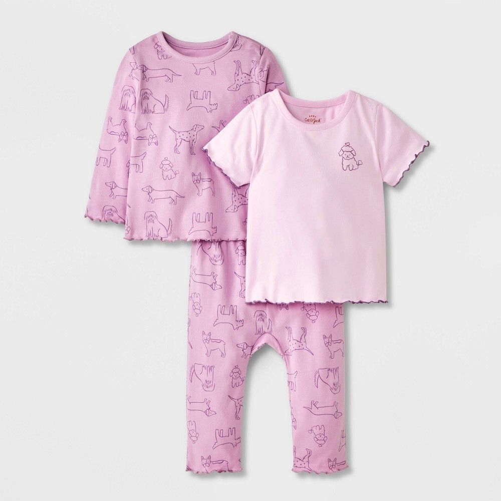 Baby girls dog 3pc top and bottom set Cat & Jack purple Size 6-9 months NWT